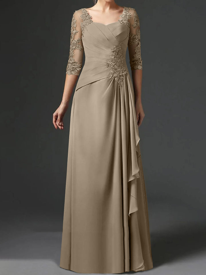 A-Line/Princess Square Neck Half Sleeves Floor-Length Mother of the Bride Dresses With Ruching