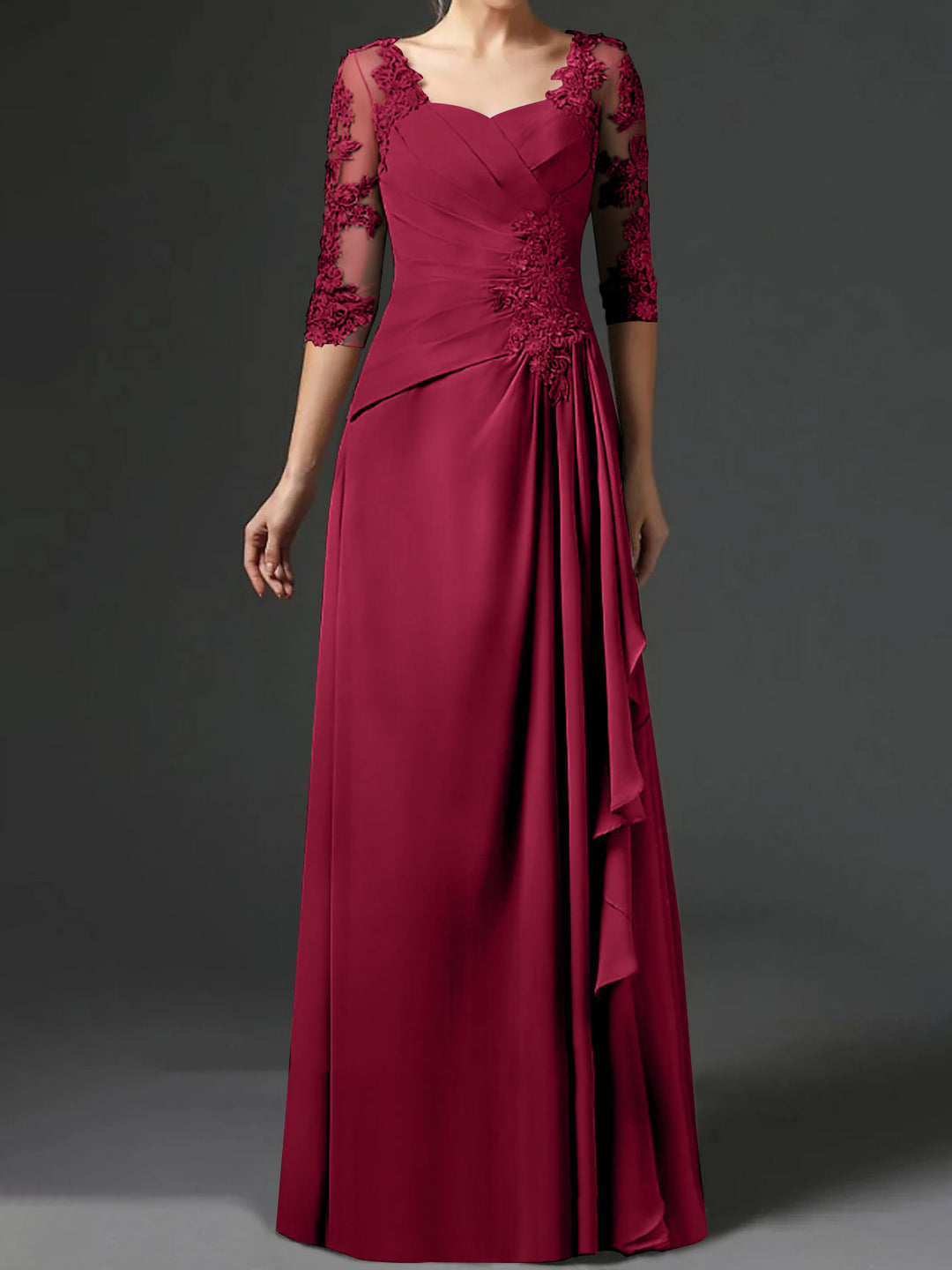 A-Line/Princess Square Neck Half Sleeves Floor-Length Mother of the Bride Dresses With Ruching