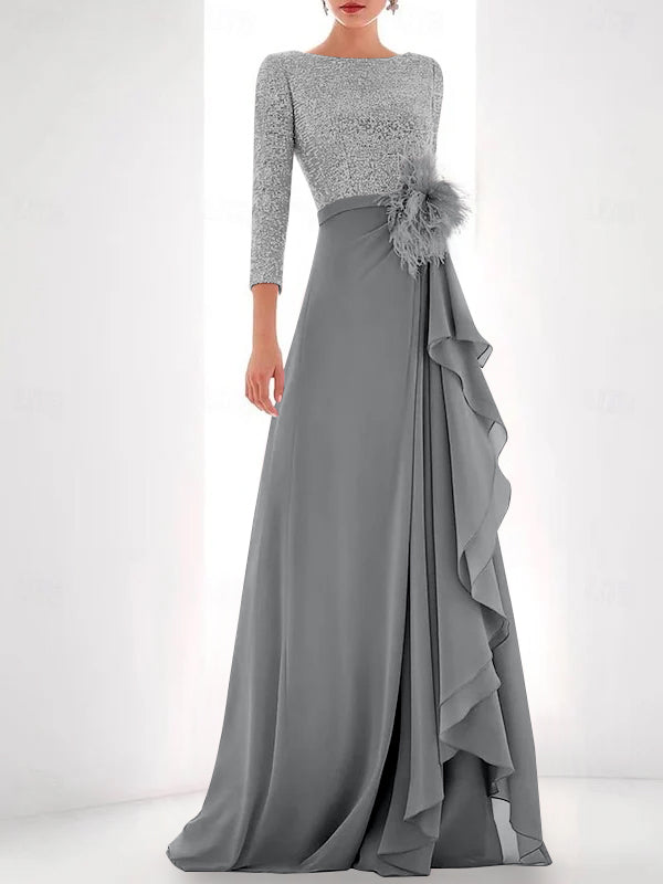A-Line/Princess Jewel Neck Long Sleeves Asymmetrical Mother of the Bri - Mondressy A-Line/Princess Jewel Neck Long Sleeves Asymmetrical Mother of the Bri - Mondressy