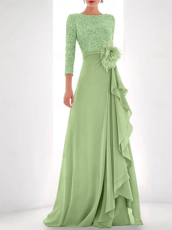 mint green mother of the bride dress Long Sleeve with Beaded Lace Accents Timeless style with a modern touch for weddings A-Line/Princess Jewel Neck Long Sleeves