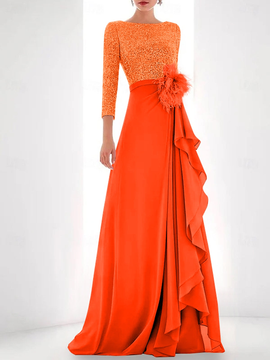 orange long sleeve prom dresses Long Sleeve Orange Satin V-neck Ball Gown Dresses