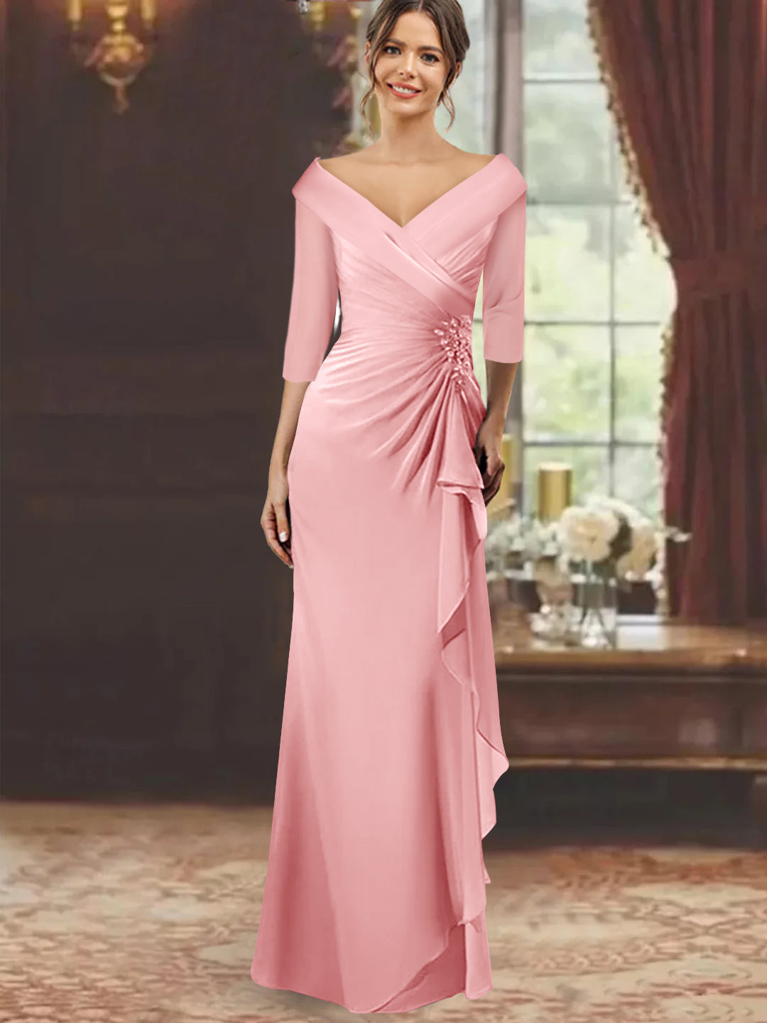 Rose Gold Quinceanera Mom Dresses Lace Appliques Mother Of The Bride Dresses With Sleeves For Women Rose Gold Quinceanera Mom Dresses Lace Appliques Mother Of The Bride Dresses With Sleeves For Women