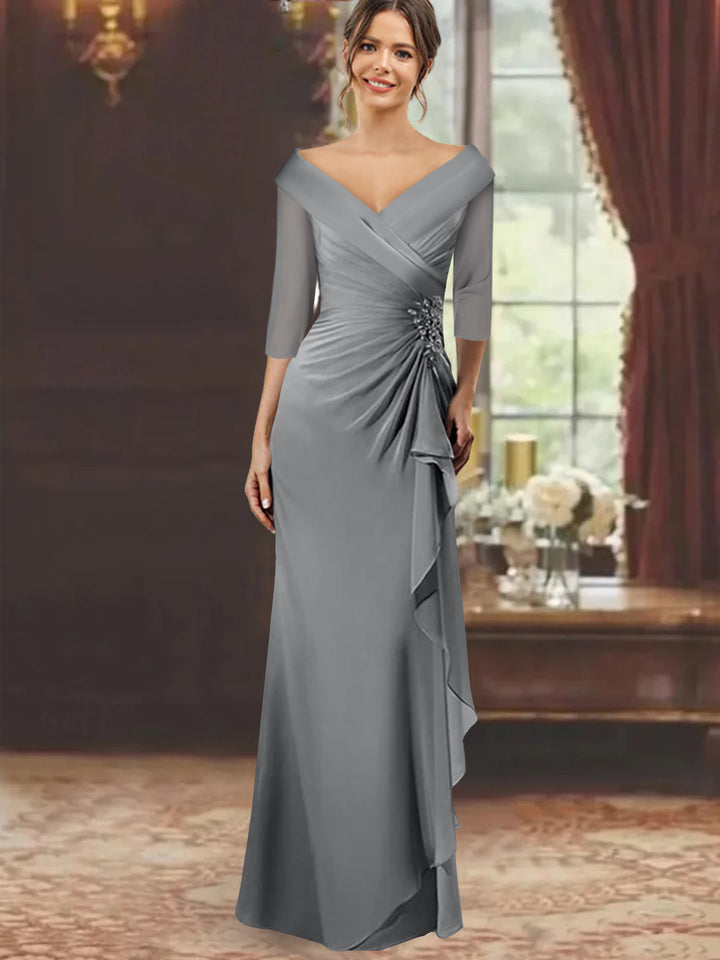 Sheath/Column V-Neck Floor-Length 3/4 Sleeve Mother of the Bride Dresses