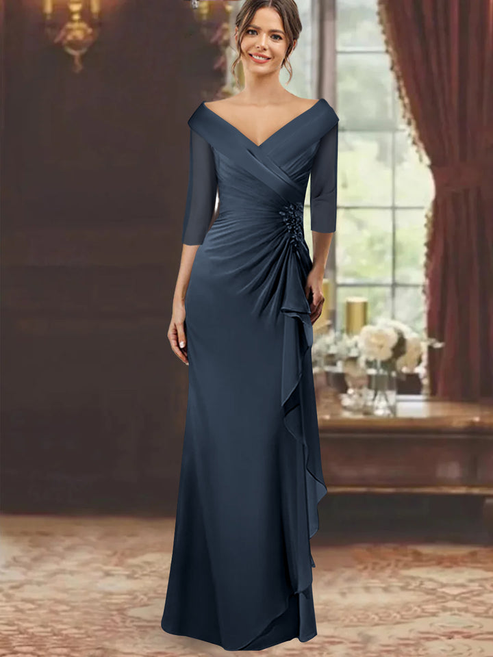 Sheath/Column V-Neck Floor-Length 3/4 Sleeve Mother of the Bride Dresses