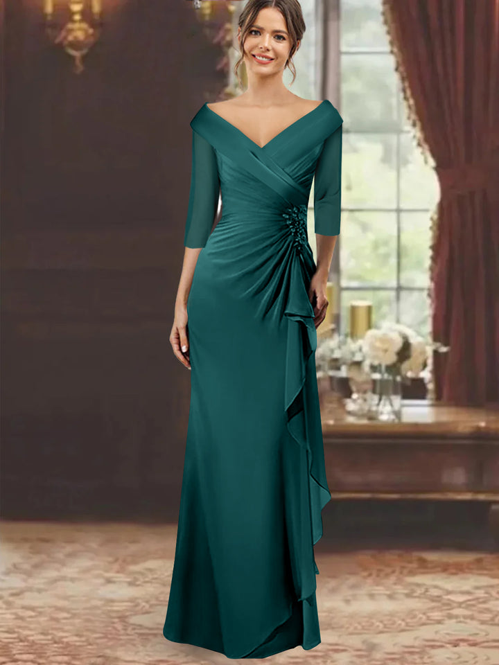 Sheath/Column V-Neck Floor-Length 3/4 Sleeve Mother of the Bride Dresses