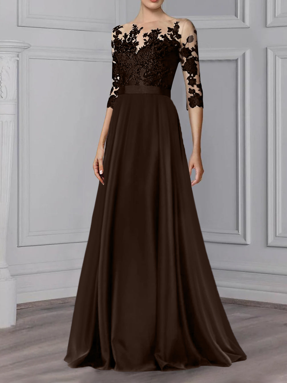 Mother of the Bride Dresses 2026 A-Line/Princess Jewel Neck 3/4 Length Sleeves Floor-Length Wedding Guest Party Formal Evening Gowns, Cabernet Mother of the Bride Dresses 2026 A-Line/Princess Jewel Neck 3/4 Length Sleeves Floor-Length Wedding Guest Party Formal Evening Gowns, Cabernet