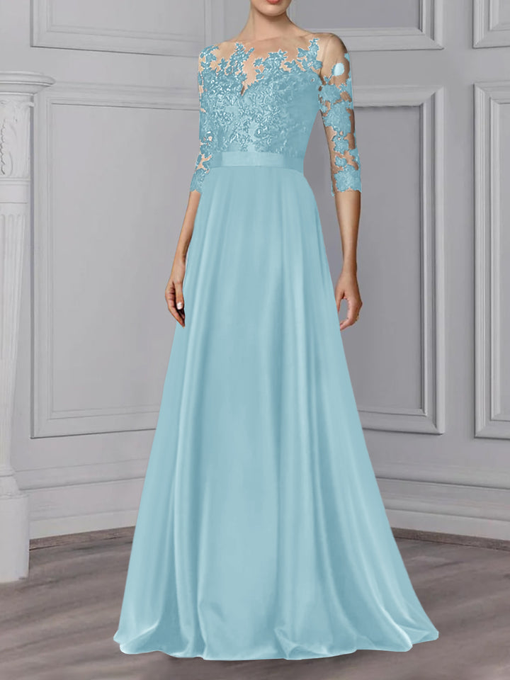 A-Line/Princess Jewel Neck 3/4 Length Sleeves Floor-Length Mother of the Bride Dresses