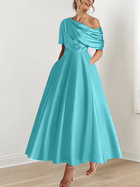 one shoulder blue plus size mother of the bride dress