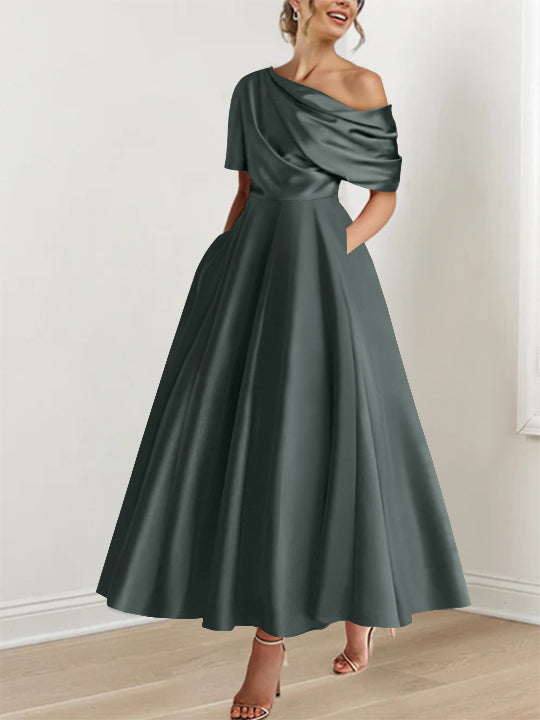 a line mother of the bride gown in charcoal gray