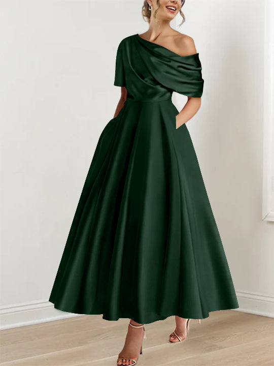 Mother of The Bride Dress Green Black for Wedding Classic One Shoulder Ankle-Length Evening Party Dresses for Women Mother of The Bride Dress Green Black for Wedding Classic One Shoulder Ankle-Length Evening Party Dresses for Women