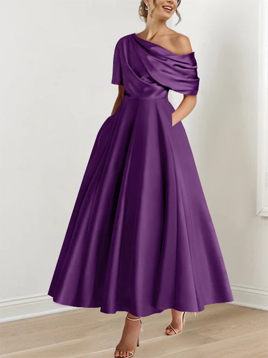 Mother of The Bride Dress Navy Blue for Women's A-Line One Shoulder Ankle Length Prom Party Evening Gowns Mother of The Bride Dress Navy Blue for Women's A-Line One Shoulder Ankle Length Prom Party Evening Gowns