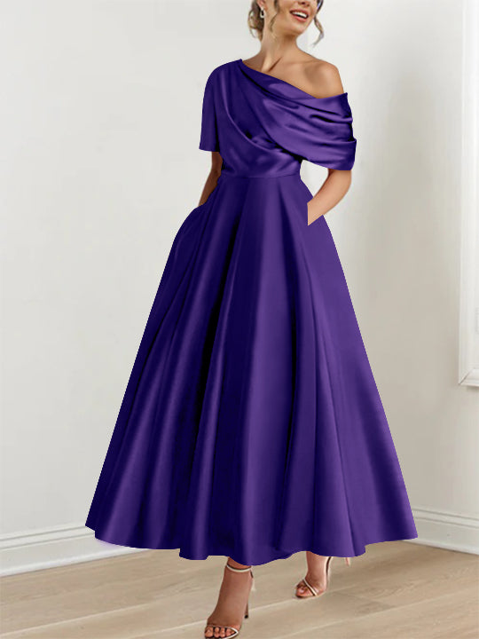 Chic Mother of The Groom Dresses Regency for Women A-Line One Shoulder Elegant Formal Evening Gowns with Pockets Chic Mother of The Groom Dresses Regency for Women A-Line One Shoulder Elegant Formal Evening Gowns with Pockets