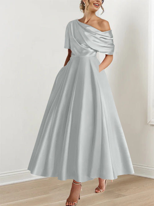 A-Line/Princess One-shoulder Half Sleeve Ankle-Length Mother of the Br