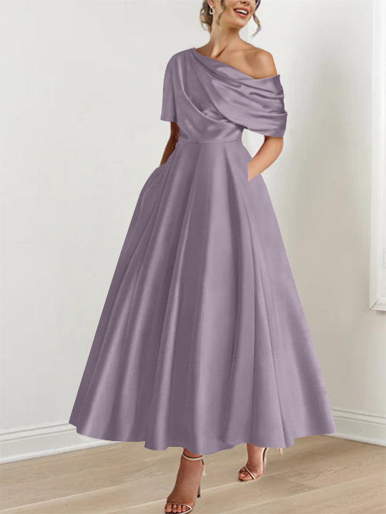 one shoulder wisteria gown