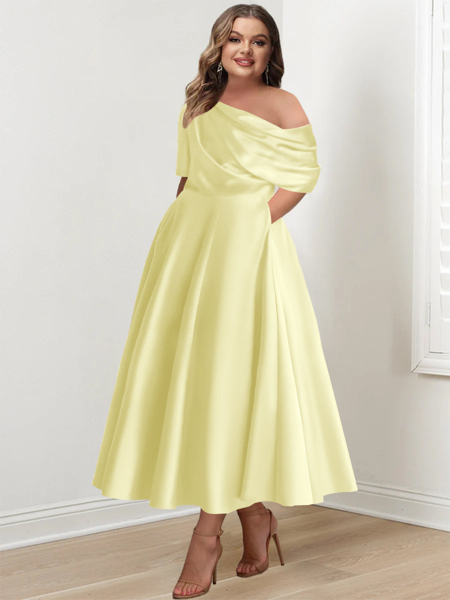 A-Line/Princess One-shoulder Half Sleeve Ankle-Length Plus A-Line/Princess One-shoulder Half Sleeve Ankle-Length Plus