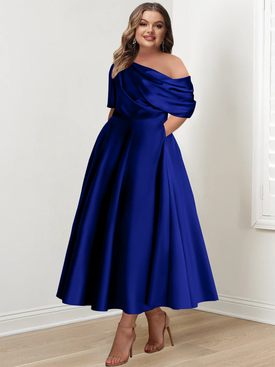 A-Line/Princess One-shoulder Half Sleeve Ankle-Length Plus