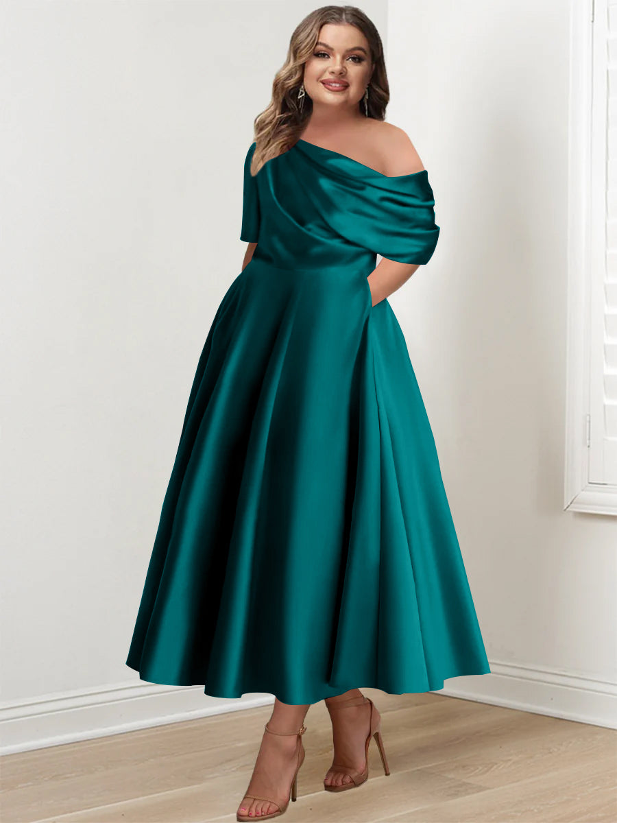 A-Line/Princess One-shoulder Half Sleeve Ankle-Length Plus A-Line/Princess One-shoulder Half Sleeve Ankle-Length Plus