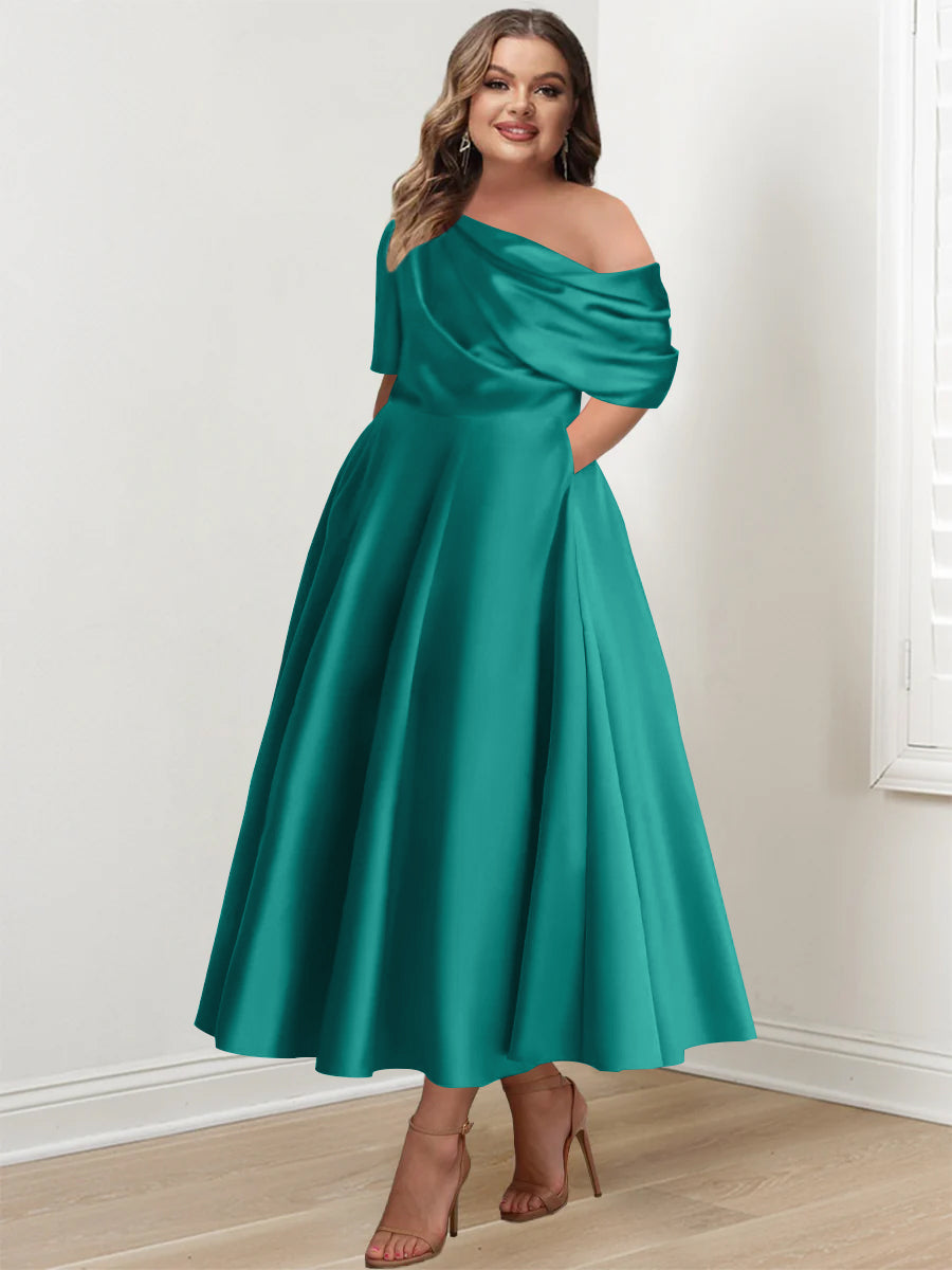 A-Line/Princess One-shoulder Half Sleeve Ankle-Length Plus A-Line/Princess One-shoulder Half Sleeve Ankle-Length Plus