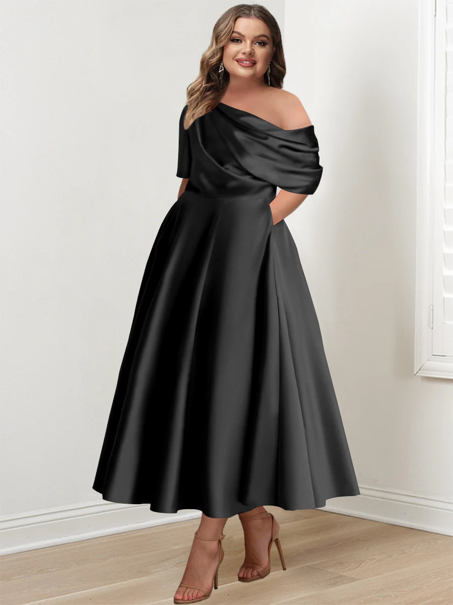 Maxi Dress Navy Blue Wedding Guest Dress Plus Size A-Line/Princess One-shoulder Half Sleeve Ankle-Length Plus Size Mother Mondressy Maxi Dress Navy Blue Wedding Guest Dress Plus Size A-Line/Princess One-shoulder Half Sleeve Ankle-Length Plus Size Mother Mondressy
