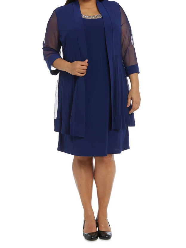 Sheath/Column 2 Pieces Round Neck 3/4 Length Sleeves Knee-Length Plus Size Mother of the Bride Dresses with Jacket