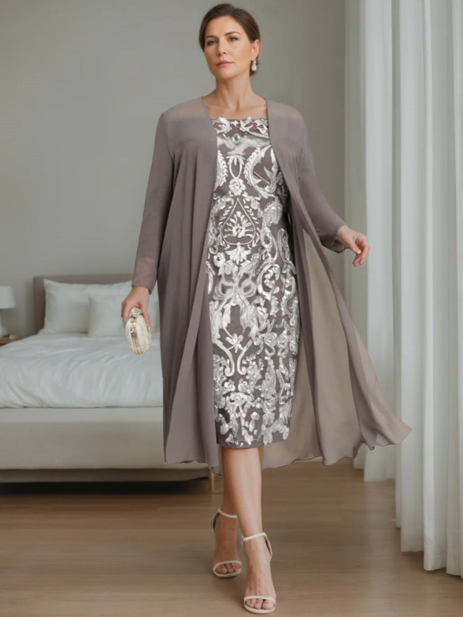 2 Pieces Mother of the Bride Dresses Plus Size 2026 Sheath/Column Off-the-Shoulder 3/4 Sleeves Knee-Length Wedding Guest Party Formal Evening Gowns, 2 Pieces Mother of the Bride Dresses Plus Size 2026 Sheath/Column Off-the-Shoulder 3/4 Sleeves Knee-Length Wedding Guest Party Formal Evening Gowns,