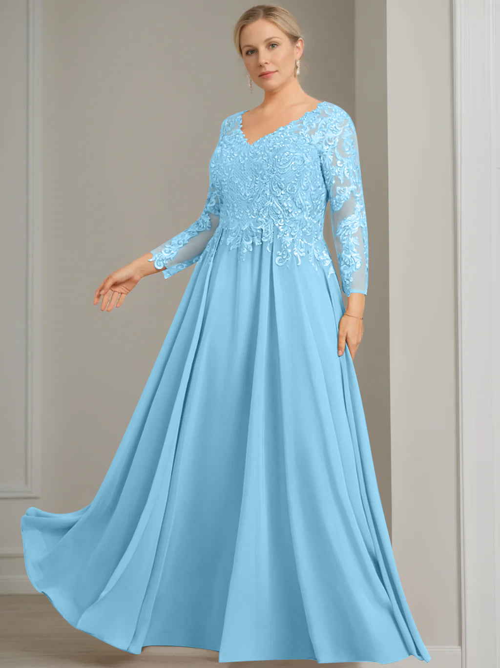 formal dresses size 3 Plus Size Mother Of The Bride Dresses 3/4 Sleeves Chiffon Lace Applique A Line