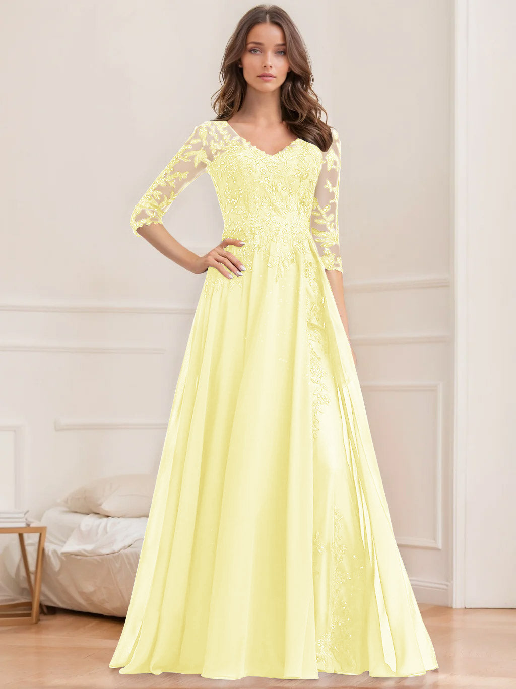 A-Line/Princess V-Neck Half Sleeves Floor-Length Mother of the Bride Dresses with Sequins