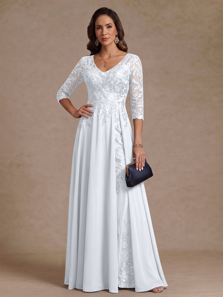 A-Line/Princess V-Neck Half Sleeves Floor-Length Mother of the Bride Dresses with Sequins
