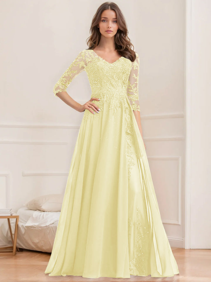 A-Line/Princess V-Neck Half Sleeves Floor-Length Mother of the Bride Dresses with Sequins