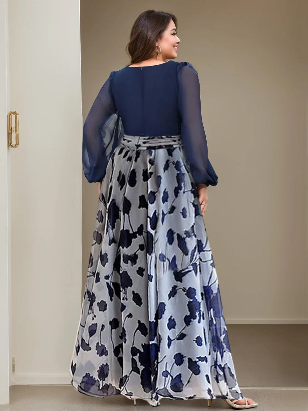 A Line/Princess V-Neck Long Sleeves Floor Length Floral Mother of the Bride Dresses With Flower Ivory&Wine Red A Line/Princess V-Neck Long Sleeves Floor Length Floral Mother of the Bride Dresses With Flower Ivory&Wine Red