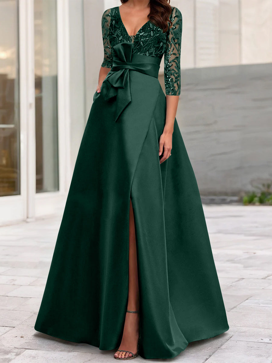a line princess v neck floor length ruffles satin dresses Bridesmaid Dress Pink V-neck Sweep A-Line Silk like Satin