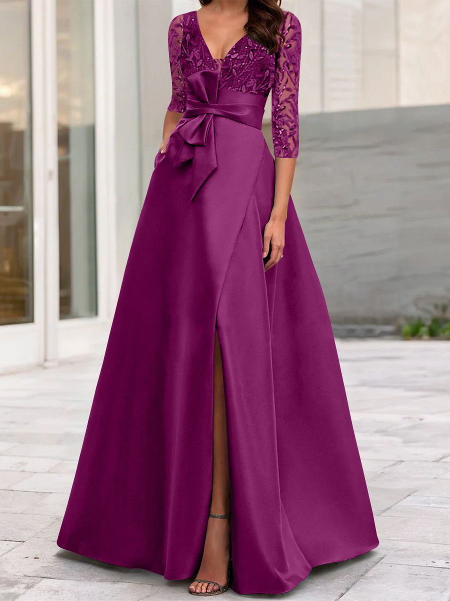 a line princess v neck floor length ruffles satin dresses A-Line/Princess Sleeveless V-neck Floor-Length Ruffles Satin Dresses Bridelily