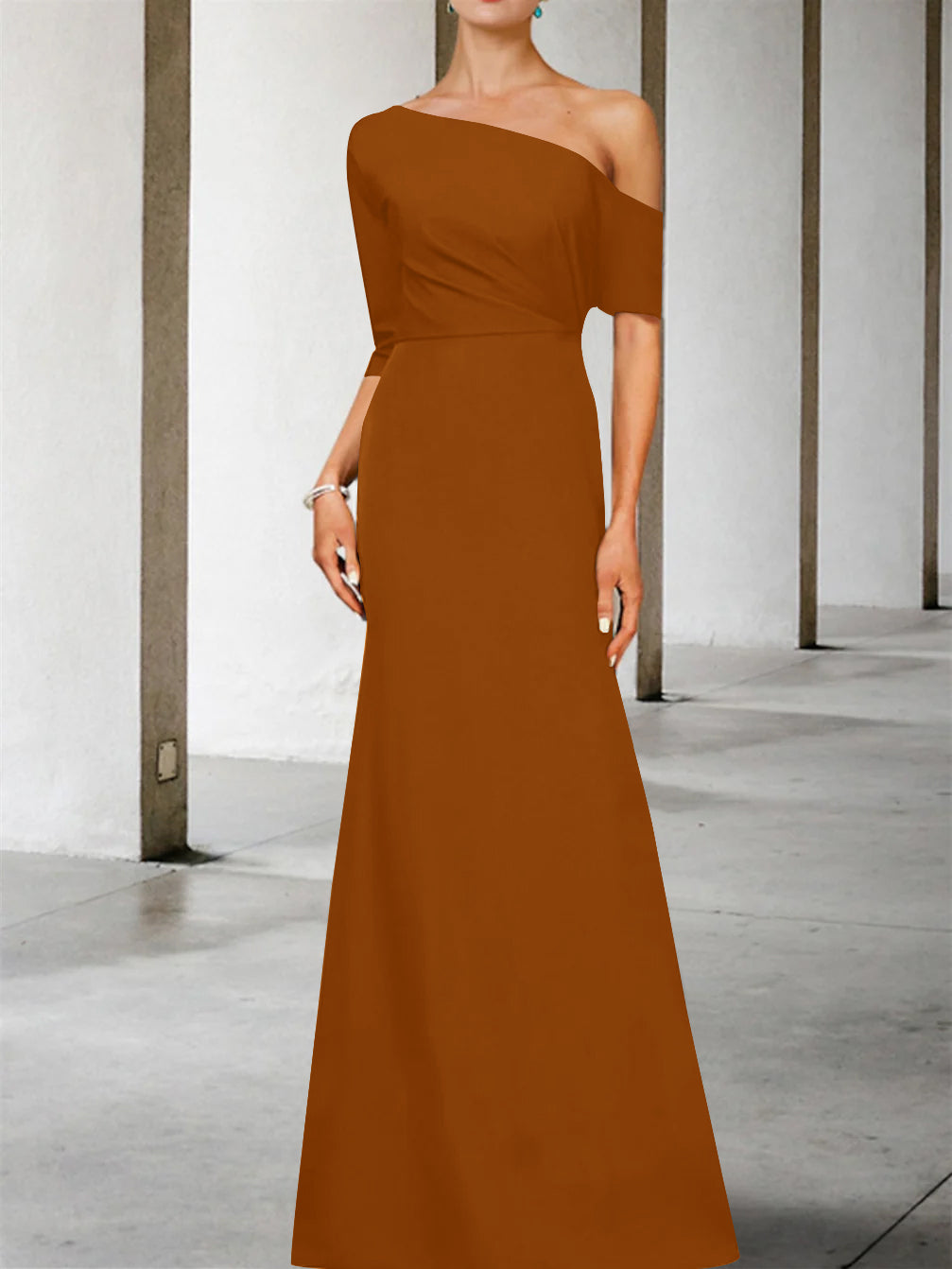 burnt orange mother of bride dress The A-Line V-Neck Half Sleeves Appliques Waist Floor Length Chiffon Mother Of The Bride Dress She is wearing a standard US2 (Bust 84cm burnt orange mother of the