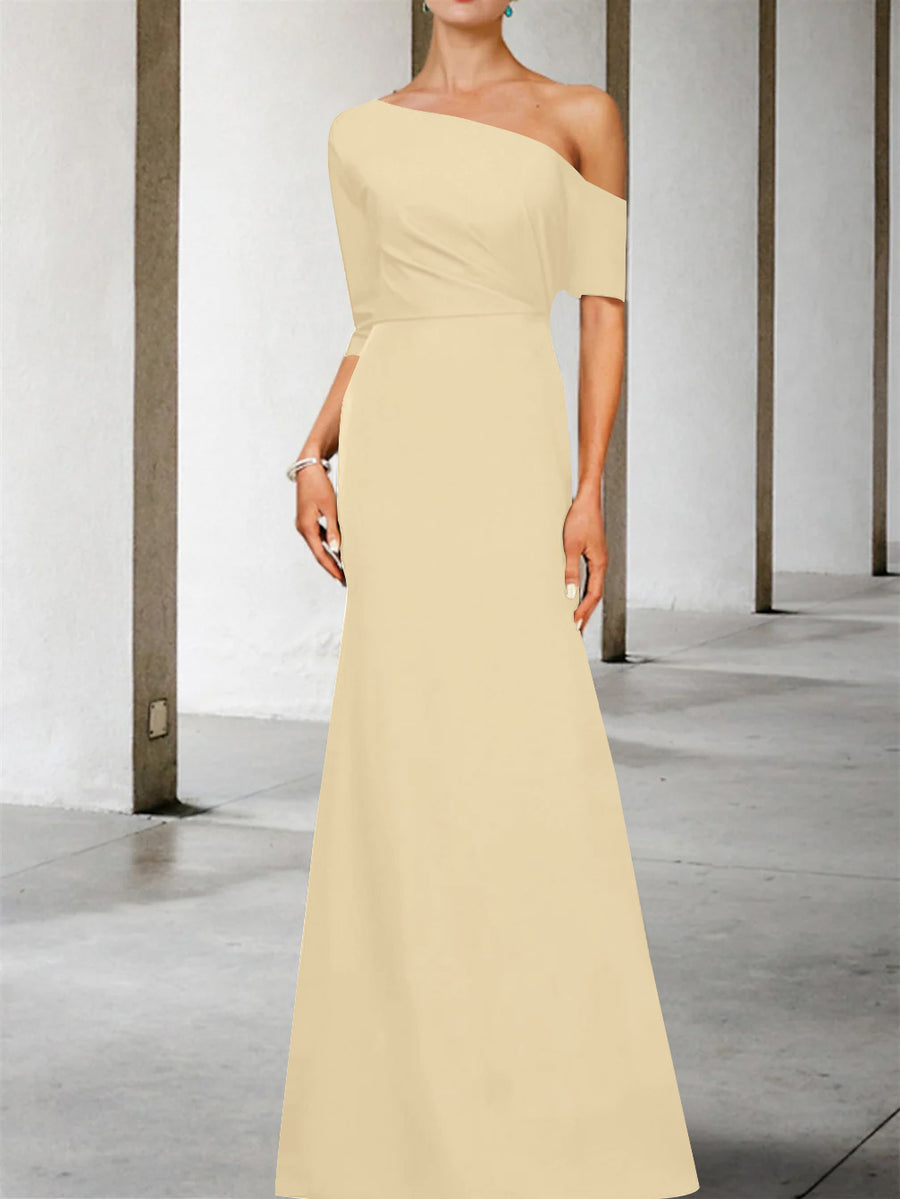 A-Line/Princess One-Shoulder 3/4 Length Sleeves Floor-Length Mother of the Bride Dresses