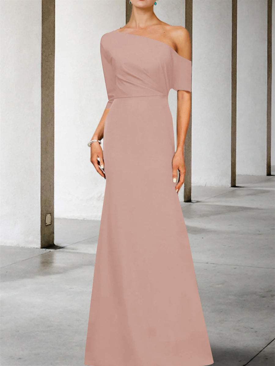 A-Line/Princess One-Shoulder 3/4 Length Sleeves Floor-Length Mother of the Bride Dresses