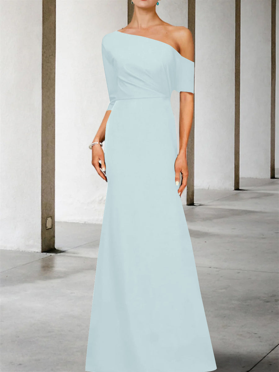 A-Line/Princess One-Shoulder 3/4 Length Sleeves Floor-Length Mother of the Bride Dresses