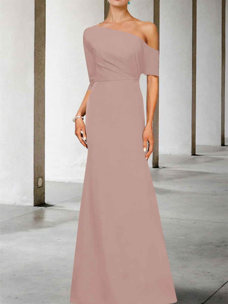 A-Line/Princess One-Shoulder 3/4 Length Sleeves Floor-Length Mother of the Bride Dresses
