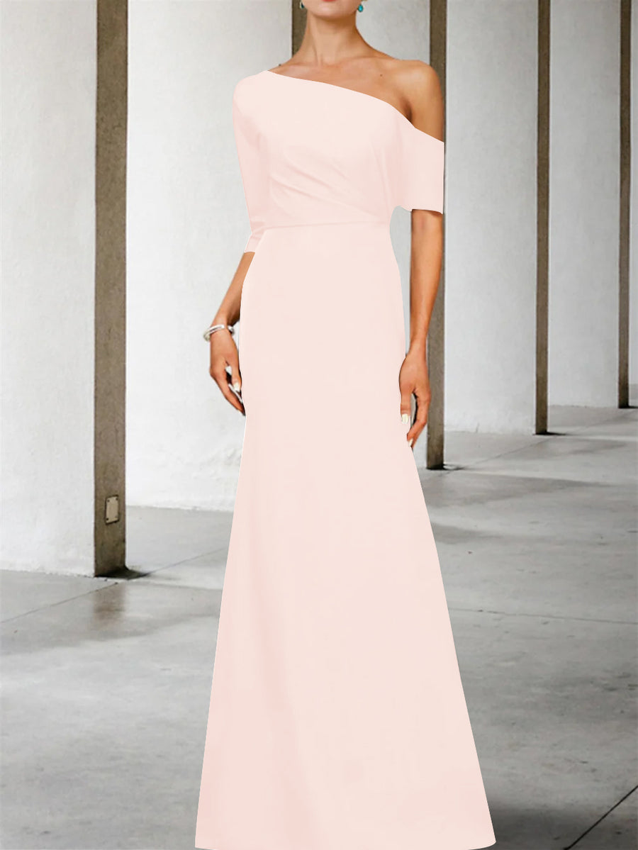 A-Line/Princess One-Shoulder 3/4 Length Sleeves Floor-Length Mother of the Bride Dresses