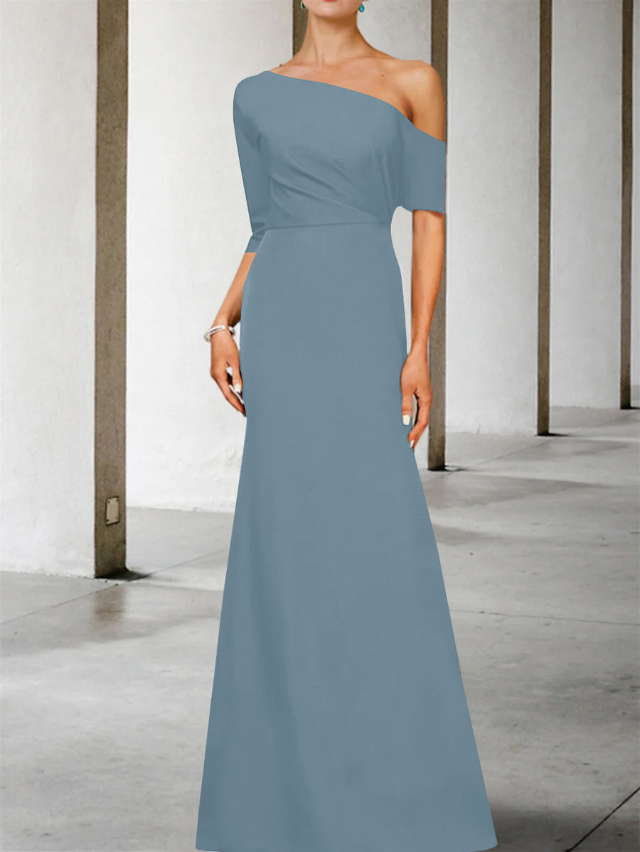 A-Line/Princess One-Shoulder 3/4 Length Sleeves Floor-Length Mother of the Bride Dresses