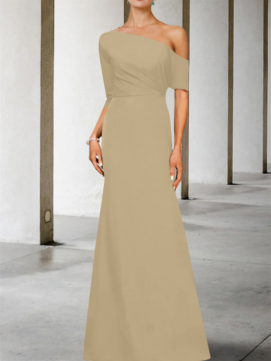 A-Line/Princess One-Shoulder 3/4 Length Sleeves Floor-Length Mother of the Bride Dresses