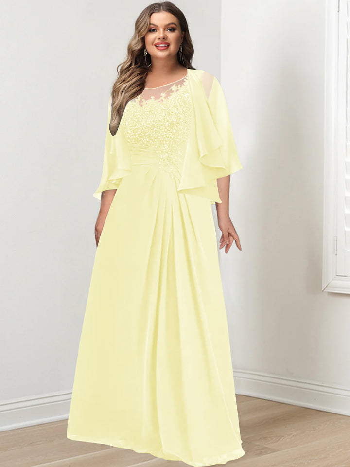 A-Line/Princess Scoop Floor-Length Plus Size Mother of the Bride Dresses with Pleated & Sequins