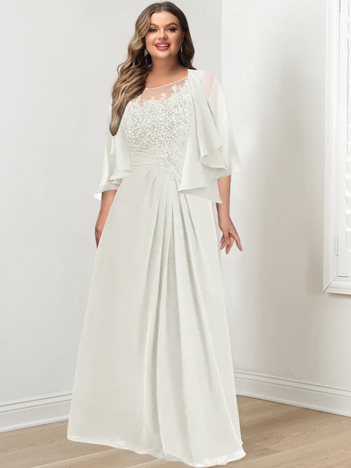 A-Line/Princess Scoop Floor-Length Plus Size Mother of the Bride Dresses with Pleated & Sequins