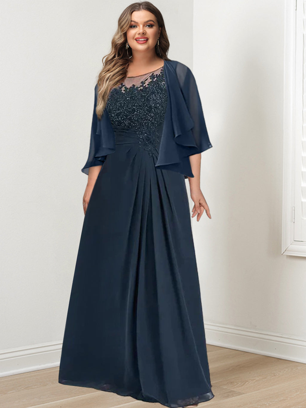 A-Line/Princess Scoop Floor-Length Mother of the Bride Dresses with Pleated & Sequins