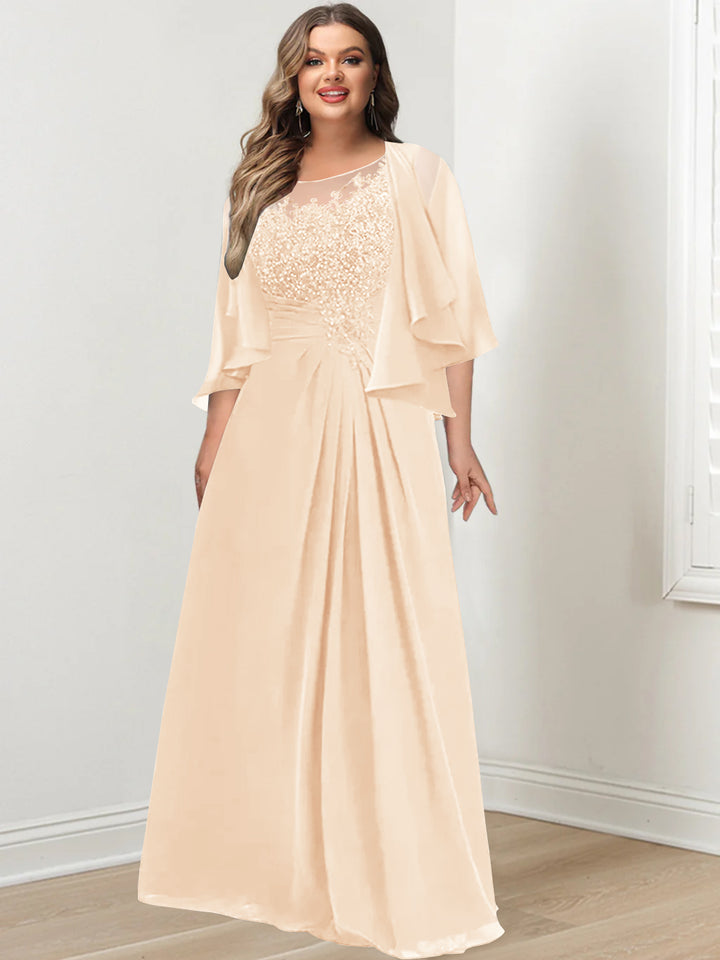 A-Line/Princess Scoop Floor-Length Plus Size Mother of the Bride Dresses with Pleated & Sequins