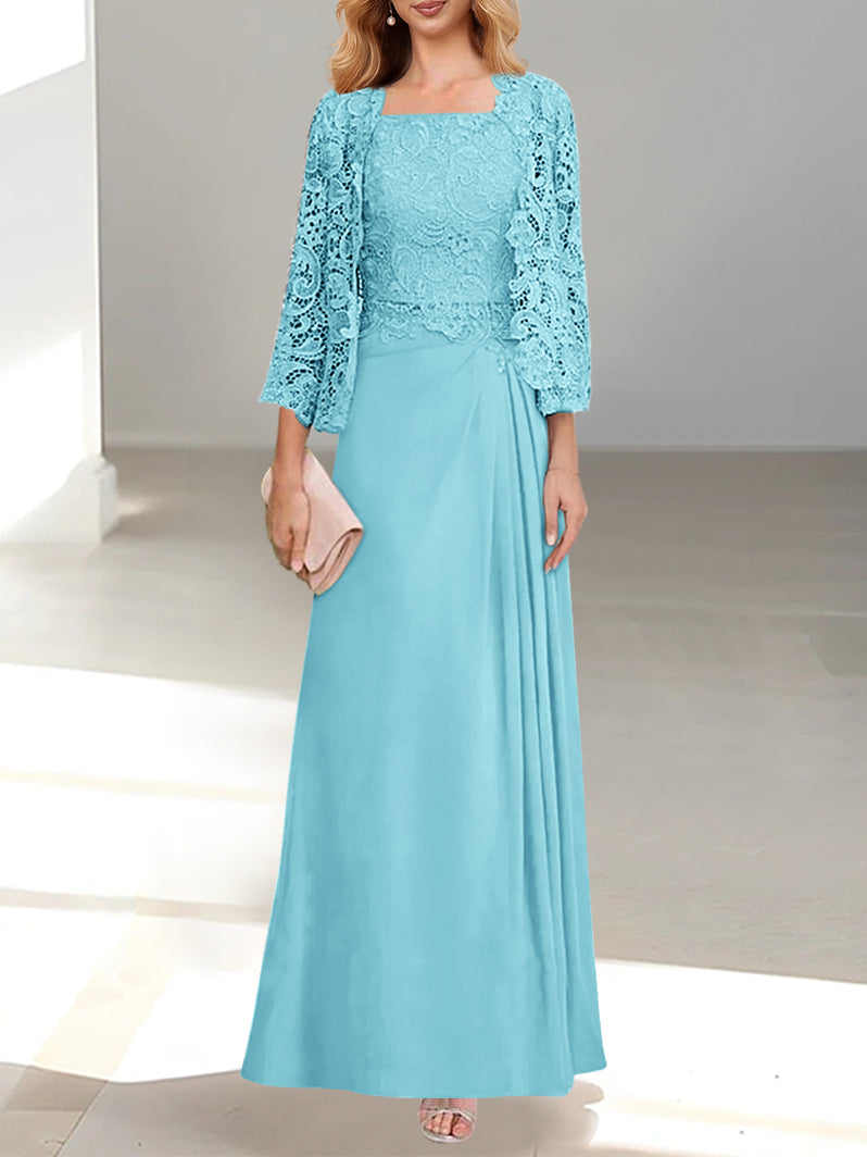 A-Line/Princess Scoop Floor-Length Mother of the Bride Dresses with Pleated & Sequins