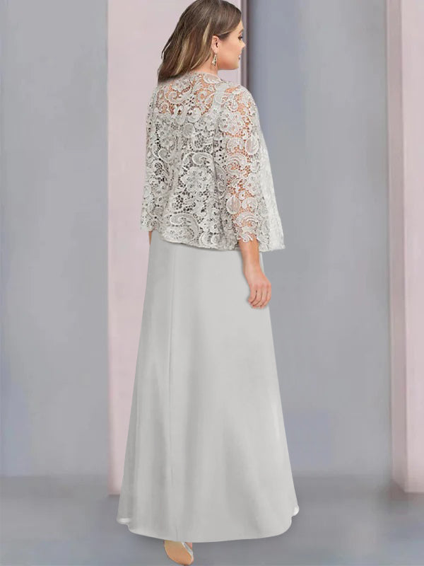 A-Line/Princess Scoop Floor-Length Plus Size Mother of the Bride Dresses with Pleated & Sequins