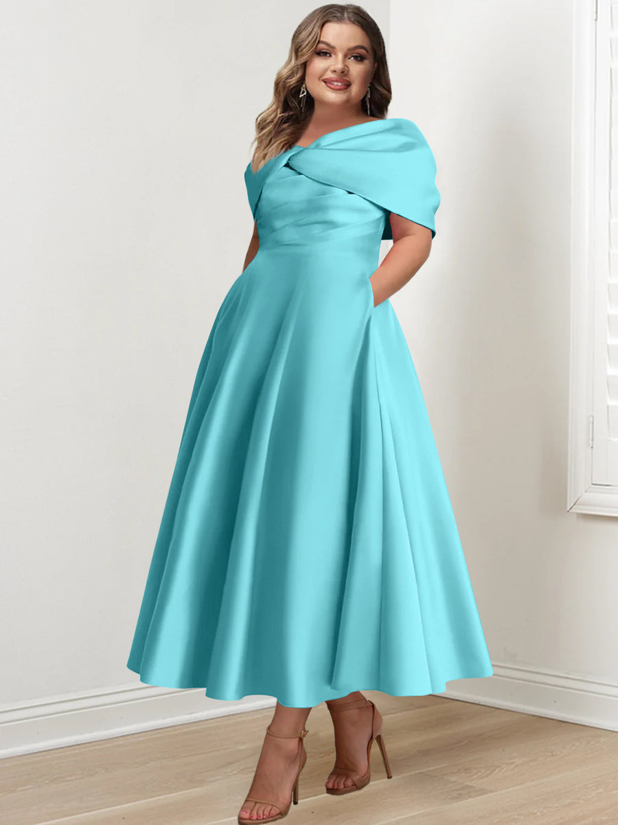 A-Line/Princess Off-The-Shoulder Sleeveless Ankle-Length Plus Size Mother Of The Bride Dresses With Ruffles & Bowknot