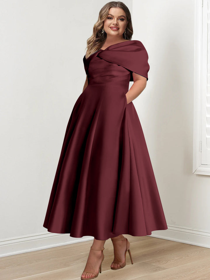 A-Line/Princess Off-The-Shoulder Sleeveless Ankle-Length Plus Size Mother Of The Bride Dresses With Ruffles & Bowknot