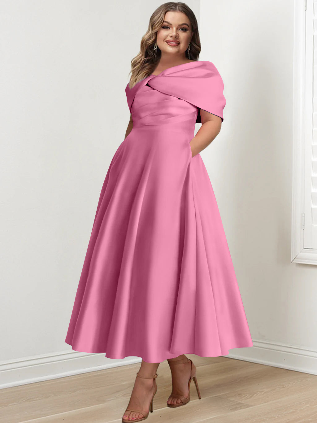 A-Line/Princess Off-The-Shoulder Sleeveless Ankle-Length Plus Size Mother Of The Bride Dresses With Ruffles & Bowknot