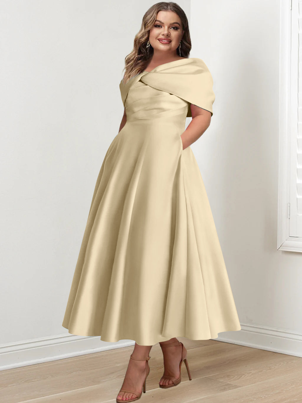 A-Line/Princess Off-The-Shoulder Sleeveless Ankle-Length Plus Size Mother Of The Bride Dresses With Ruffles & Bowknot